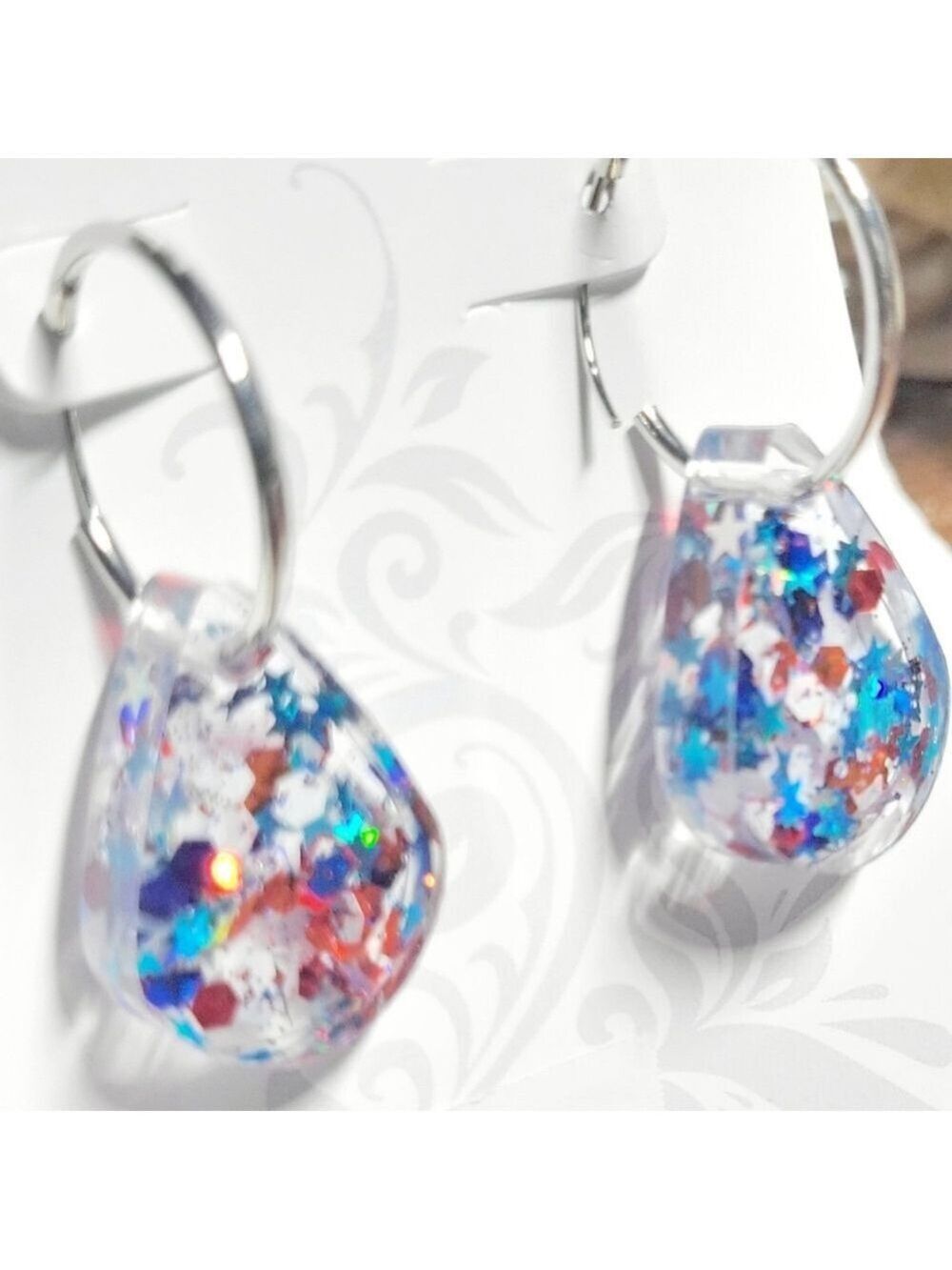 Patriotic 4th of July Red White and Blue Teardrop Earrings - Picture 2 of 6